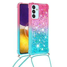 Samsung Galaxy M14 5G用シリコンケース ソフトタッチラバー ブリンブリン カバー 携帯ストラップ S01 サムスン ピンク
