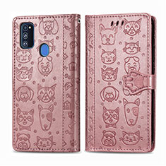 Samsung Galaxy M21用手帳型 レザーケース スタンド パターン カバー S03D サムスン ピンク