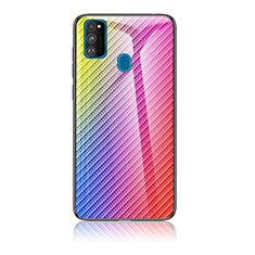 Samsung Galaxy M21用ハイブリットバンパーケース プラスチック 鏡面 虹 グラデーション 勾配色 カバー LS2 サムスン ピンク