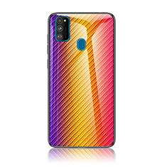 Samsung Galaxy M21用ハイブリットバンパーケース プラスチック 鏡面 虹 グラデーション 勾配色 カバー LS2 サムスン オレンジ