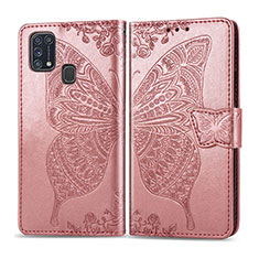 Samsung Galaxy M21s用手帳型 レザーケース スタンド バタフライ 蝶 カバー サムスン ピンク