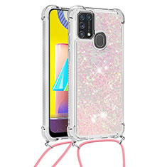 Samsung Galaxy M21s用シリコンケース ソフトタッチラバー ブリンブリン カバー 携帯ストラップ S03 サムスン ピンク