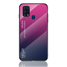 Samsung Galaxy M21s用ハイブリットバンパーケース プラスチック 鏡面 虹 グラデーション 勾配色 カバー LS1 サムスン ローズレッド