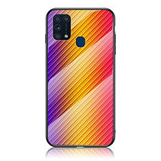 Samsung Galaxy M21s用ハイブリットバンパーケース プラスチック 鏡面 虹 グラデーション 勾配色 カバー LS2 サムスン オレンジ