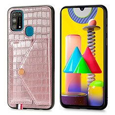 Samsung Galaxy M21s用ケース 高級感 手触り良いレザー柄 S01D サムスン ローズゴールド