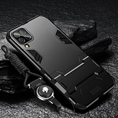 Samsung Galaxy M22 4G用ハイブリットバンパーケース スタンド プラスチック 兼シリコーン カバー R01 サムスン ブラック