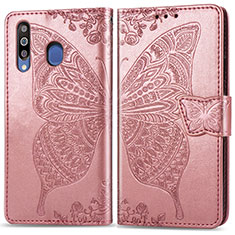 Samsung Galaxy M30用手帳型 レザーケース スタンド バタフライ 蝶 カバー サムスン ピンク