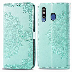 Samsung Galaxy M30用手帳型 レザーケース スタンド パターン カバー サムスン グリーン