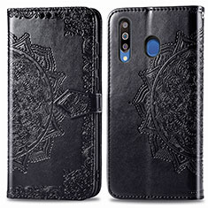 Samsung Galaxy M30用手帳型 レザーケース スタンド パターン カバー サムスン ブラック