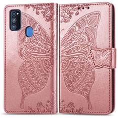 Samsung Galaxy M30s用手帳型 レザーケース スタンド バタフライ 蝶 カバー サムスン ピンク