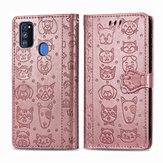 Samsung Galaxy M30s用手帳型 レザーケース スタンド パターン カバー S03D サムスン ピンク