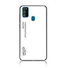 Samsung Galaxy M30s用ハイブリットバンパーケース プラスチック 鏡面 虹 グラデーション 勾配色 カバー LS1 サムスン ホワイト