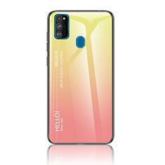Samsung Galaxy M30s用ハイブリットバンパーケース プラスチック 鏡面 虹 グラデーション 勾配色 カバー LS1 サムスン イエロー