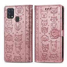 Samsung Galaxy M31用手帳型 レザーケース スタンド パターン カバー S03D サムスン ピンク