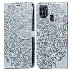 Samsung Galaxy M31用手帳型 レザーケース スタンド パターン カバー S04D サムスン グレー