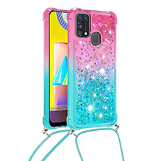 Samsung Galaxy M31用シリコンケース ソフトタッチラバー ブリンブリン カバー 携帯ストラップ S01 サムスン ピンク