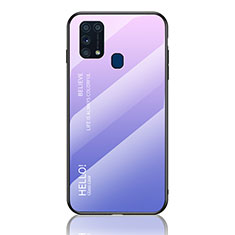Samsung Galaxy M31用ハイブリットバンパーケース プラスチック 鏡面 虹 グラデーション 勾配色 カバー LS1 サムスン ラベンダー