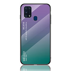 Samsung Galaxy M31用ハイブリットバンパーケース プラスチック 鏡面 虹 グラデーション 勾配色 カバー LS1 サムスン マルチカラー