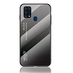 Samsung Galaxy M31用ハイブリットバンパーケース プラスチック 鏡面 虹 グラデーション 勾配色 カバー LS1 サムスン ダークグレー