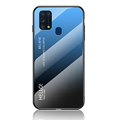 Samsung Galaxy M31用ハイブリットバンパーケース プラスチック 鏡面 虹 グラデーション 勾配色 カバー LS1 サムスン ネイビー