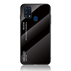 Samsung Galaxy M31用ハイブリットバンパーケース プラスチック 鏡面 虹 グラデーション 勾配色 カバー LS1 サムスン ブラック