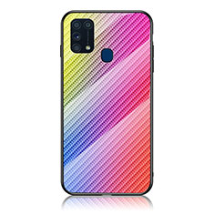 Samsung Galaxy M31用ハイブリットバンパーケース プラスチック 鏡面 虹 グラデーション 勾配色 カバー LS2 サムスン ピンク