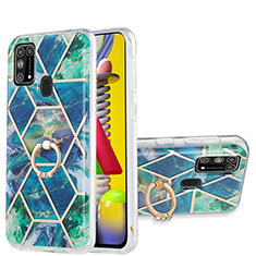 Samsung Galaxy M31 Prime Edition用シリコンケース ソフトタッチラバー バタフライ パターン カバー アンド指輪 Y01B サムスン モスグリー