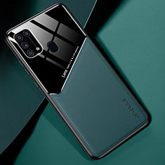 Samsung Galaxy M31 Prime Edition用シリコンケース ソフトタッチラバー レザー柄 アンドマグネット式 サムスン グリーン