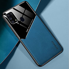 Samsung Galaxy M31 Prime Edition用シリコンケース ソフトタッチラバー レザー柄 アンドマグネット式 サムスン ネイビー