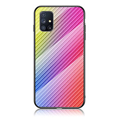 Samsung Galaxy M31s用ハイブリットバンパーケース プラスチック 鏡面 虹 グラデーション 勾配色 カバー LS2 サムスン ピンク