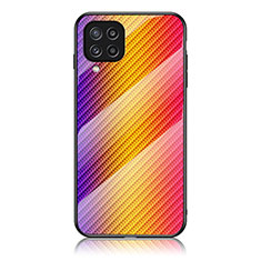 Samsung Galaxy M32 4G用ハイブリットバンパーケース プラスチック 鏡面 虹 グラデーション 勾配色 カバー LS2 サムスン オレンジ