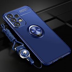Samsung Galaxy M32 5G用極薄ソフトケース シリコンケース 耐衝撃 全面保護 アンド指輪 マグネット式 バンパー JM3 サムスン ネイビー
