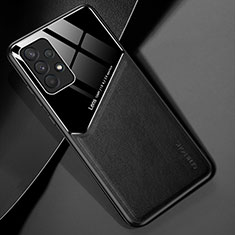 Samsung Galaxy M32 5G用シリコンケース ソフトタッチラバー レザー柄 アンドマグネット式 サムスン ブラック