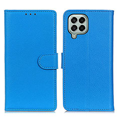 Samsung Galaxy M33 5G用手帳型 レザーケース スタンド カバー A03D サムスン ブルー