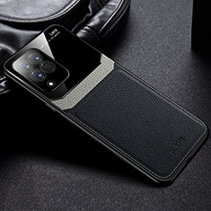 Samsung Galaxy M33 5G用シリコンケース ソフトタッチラバー レザー柄 アンドマグネット式 FL1 サムスン ブラック