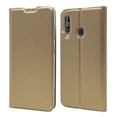 Samsung Galaxy M40用手帳型 レザーケース スタンド カバー サムスン ゴールド