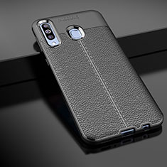 Samsung Galaxy M40用シリコンケース ソフトタッチラバー レザー柄 サムスン ブラック