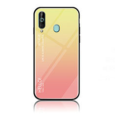 Samsung Galaxy M40用ハイブリットバンパーケース プラスチック 鏡面 虹 グラデーション 勾配色 カバー LS1 サムスン イエロー