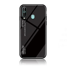 Samsung Galaxy M40用ハイブリットバンパーケース プラスチック 鏡面 虹 グラデーション 勾配色 カバー LS1 サムスン ブラック