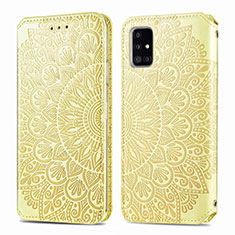 Samsung Galaxy M40S用手帳型 レザーケース スタンド パターン カバー S01D サムスン ゴールド