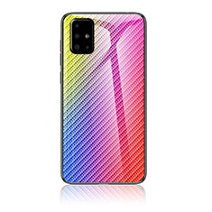 Samsung Galaxy M40S用ハイブリットバンパーケース プラスチック 鏡面 虹 グラデーション 勾配色 カバー LS2 サムスン ピンク