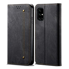 Samsung Galaxy M40S用手帳型 布 スタンド B01S サムスン ブラック