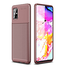 Samsung Galaxy M40S用シリコンケース ソフトタッチラバー ツイル カバー WL1 サムスン ブラウン