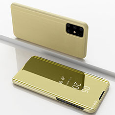 Samsung Galaxy M51用手帳型 レザーケース スタンド 鏡面 カバー サムスン ゴールド