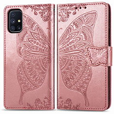 Samsung Galaxy M51用手帳型 レザーケース スタンド バタフライ 蝶 カバー サムスン ピンク