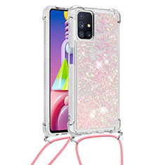 Samsung Galaxy M51用シリコンケース ソフトタッチラバー ブリンブリン カバー 携帯ストラップ S03 サムスン ピンク