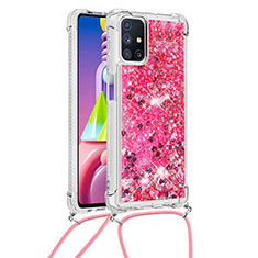 Samsung Galaxy M51用シリコンケース ソフトタッチラバー ブリンブリン カバー 携帯ストラップ S03 サムスン ローズレッド