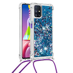 Samsung Galaxy M51用シリコンケース ソフトタッチラバー ブリンブリン カバー 携帯ストラップ S03 サムスン ネイビー