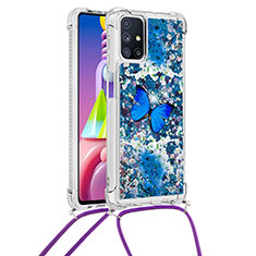 Samsung Galaxy M51用シリコンケース ソフトタッチラバー ブリンブリン カバー 携帯ストラップ S02 サムスン ネイビー