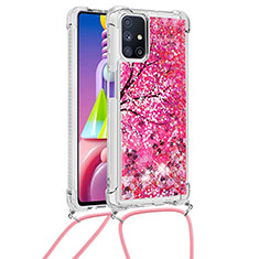 Samsung Galaxy M51用シリコンケース ソフトタッチラバー ブリンブリン カバー 携帯ストラップ S02 サムスン ローズレッド